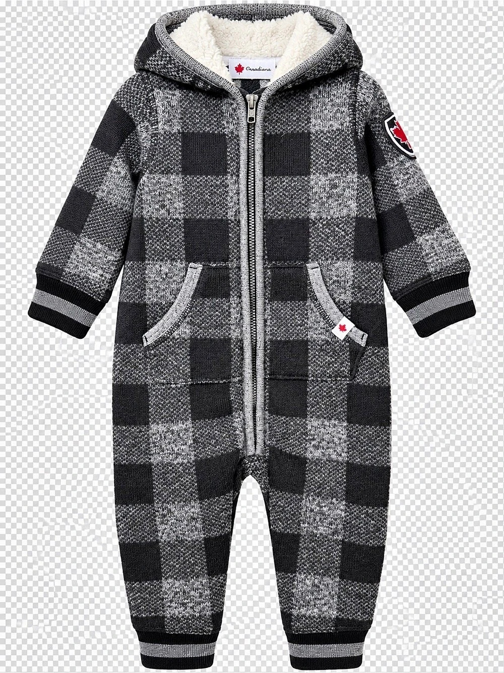Canadiana Baby 12-18M Buffalo Plaid Hooded Knit Romper Moose